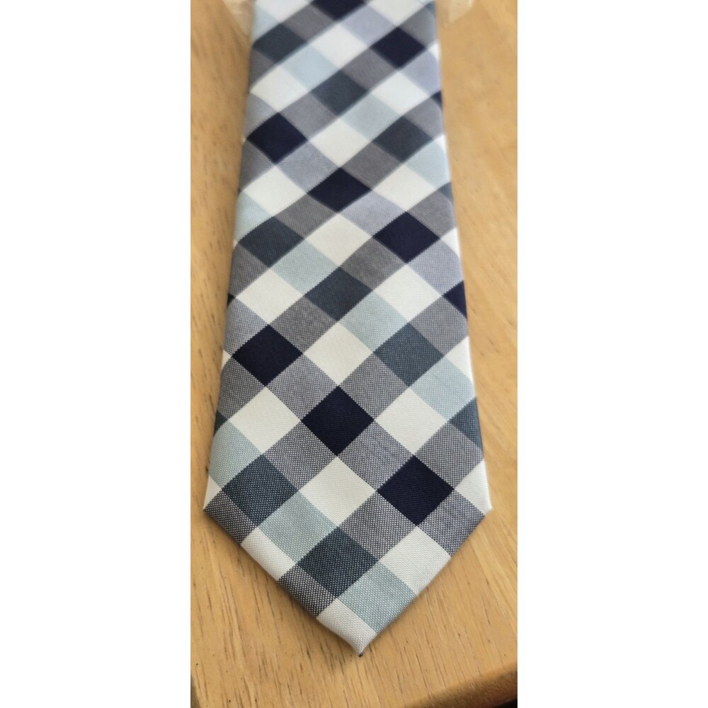 Bedford & Broome - Mens Slim Check Pattern Tie - Polyester - White/Navy/Teal